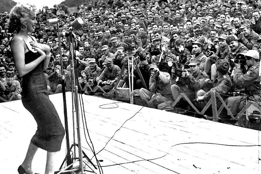 Marilyn Monroe performs during an USO show in 1954