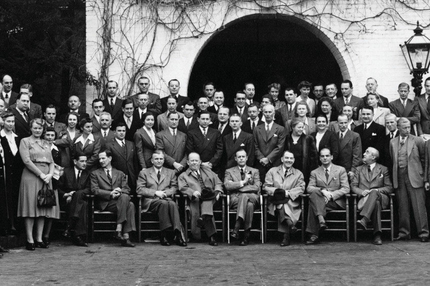 German diplomats who were interned at the Greenbrier hotel pose for a photo together.