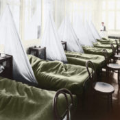Patients in a U.S. Army influenza ward during the 1918 flu pandemic