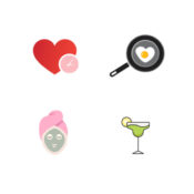 Various icons associated with a Valentine's Day vacationm