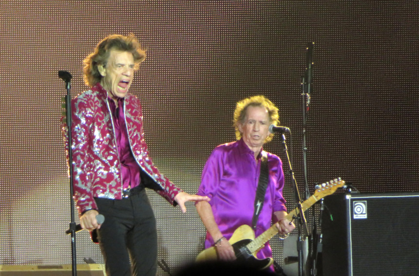 Mick Jagger and Keith Richards perform on stage