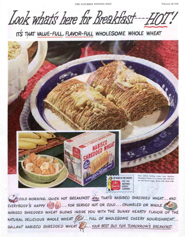 An ad for shredded wheat from the February 28, 1948 issue of The Saturday Evening Post