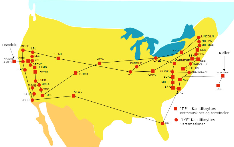 Diagram of the ARPANET network as of 1974