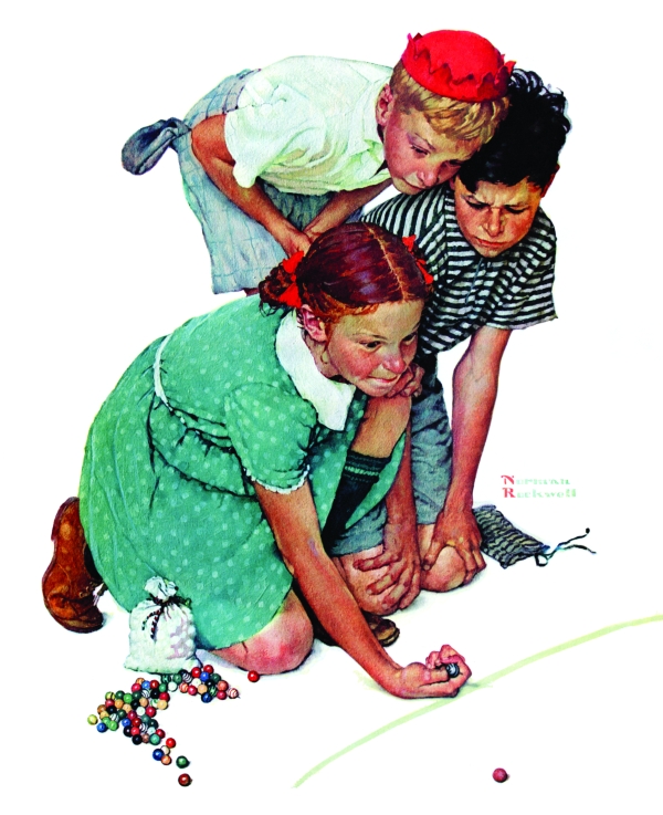 Children play marbles.