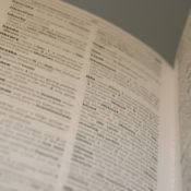 Photo of an open dictionary.
