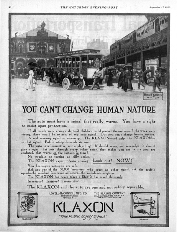 Advertisement for Klaxon that ran in The Saturday Evening Post