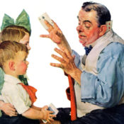 Magician performing card tricks to children