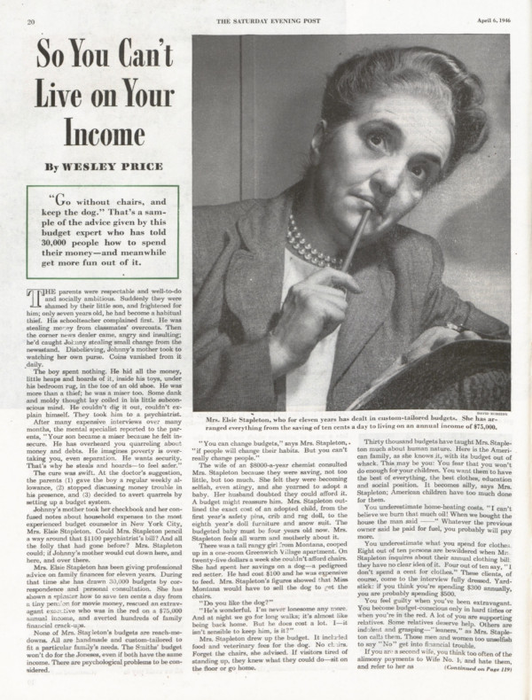 First page of the article "So You Can't Live on Your Income" as it appeared in The Saturday Evening Post