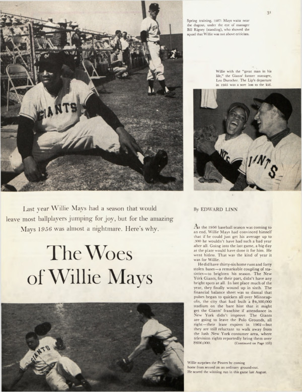 The first page of the article "The Woes of Willie Mays" as it appeared in the Post.