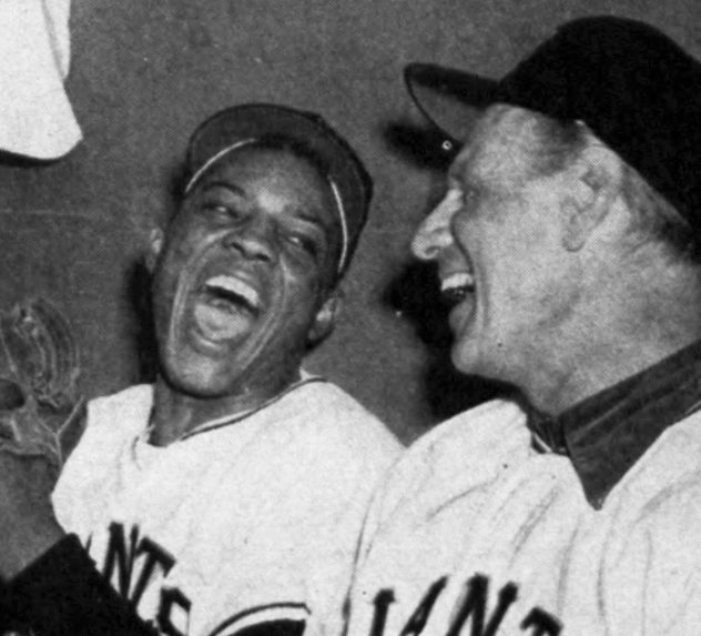 Baseball legend Willie Mays and manager Leo Durocher