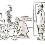 Man burning financial documents before an IRS agent arrives for an audit.
