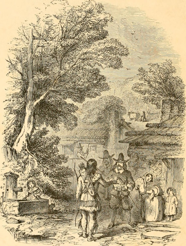Illustration of Tisquantum with the Calvert family