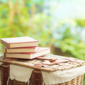 Books on a picnic basket