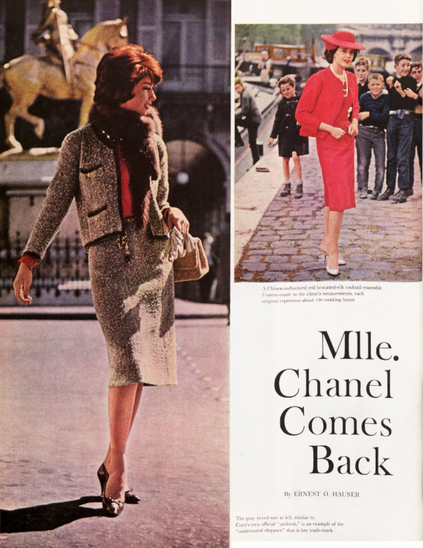 First page of the Post article "Mlle. Chanel Comes Back"