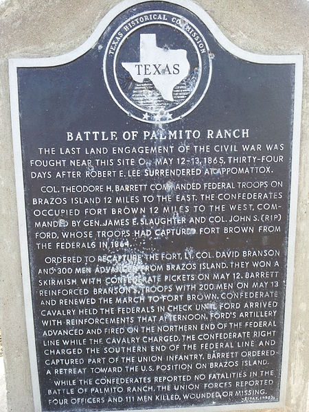 Historical marker at the Battle of Palmito Ranch site.