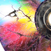 Close up of a cracked compact disc