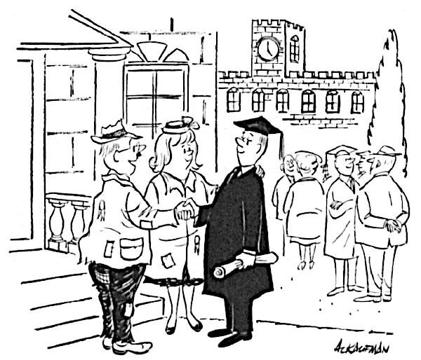 Parents - who grew up poor - congratulate their college grad son