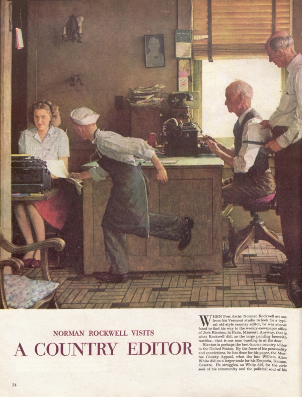 The first page of the Post article "Norman Rockwell Visits a Country Editor"