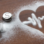 Salt used to shape a heart on a countertop