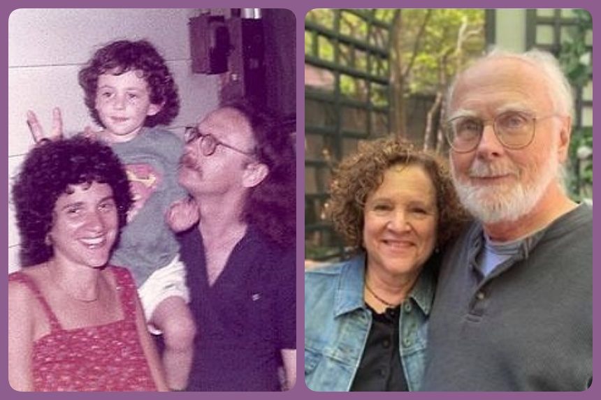 Ben Railton and his parents in 1981 and today