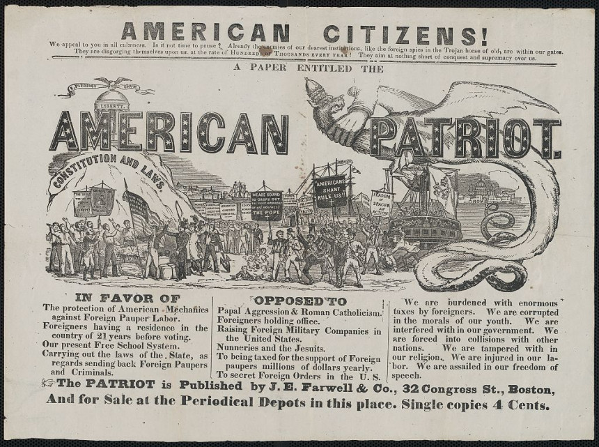 The front page for the anti-immigrant newspaper "American Patriot"