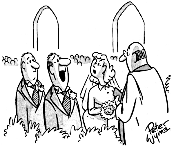 Groom asks priest to restate the vows.