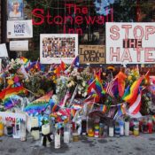 A memorial for the Pulse Night Club shooting left at the Stonewall Inn in 2016.