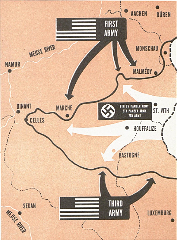 A map showing the American counteroffensive against the Nazis during the Battle of the Bulge