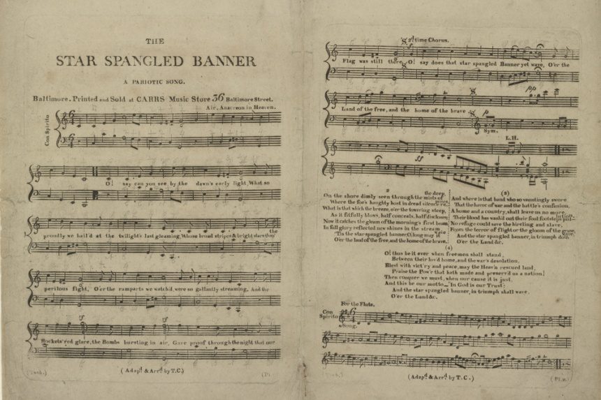 The first sheet music publication of The Star Spangled Banner by Thomas Carr