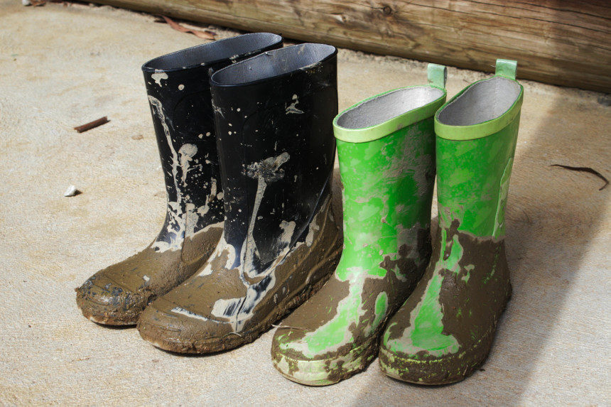 Muddy children's boots