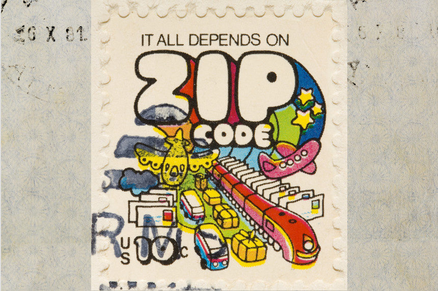 Vintage stamp from 1972 advertising the zip code