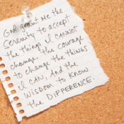 Copy of the serenity prayer on a piece of notebook paper