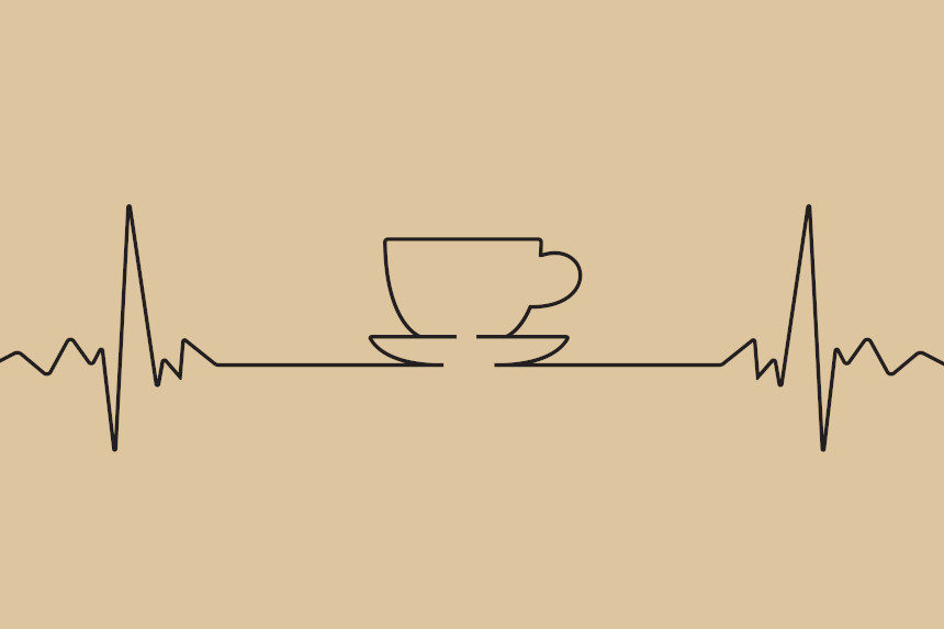 A cardiogram with a coffee mug shape in the middle of the graph.