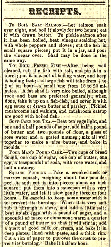 Recipe from a 1866 edition of the Saturday Evening Post