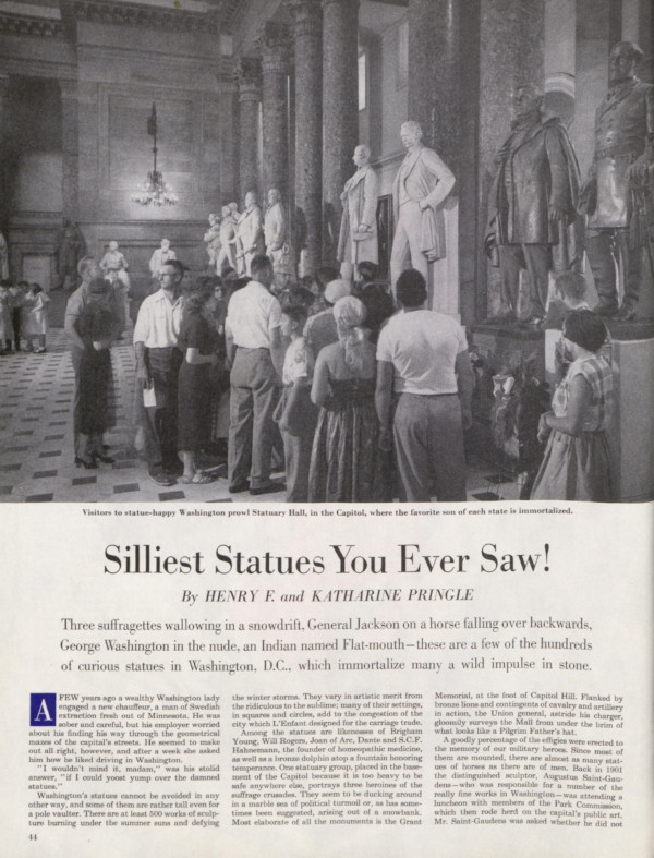 First page of the article "The Silliest Statues You Ever Saw"