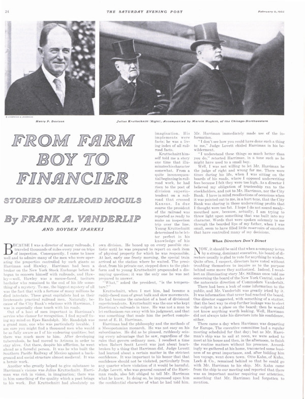 The first page of the article "From Farmboy to Financier"