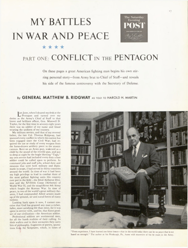 First page of the article "My Battles in War and Peace"