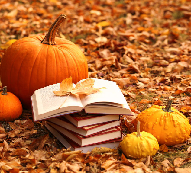 Books, leaves, and pumpkins