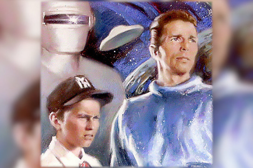 Illustration (detail) of Bobby and Klaatu used on the cover of Filmfax magazine (courtesy Michael Stein, Filmfax, illustration by Harley Brown)