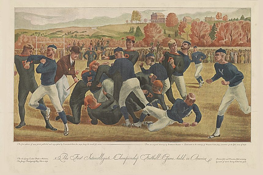 Illustration depicting the first intercollegiate football game between Yale and Princeton
