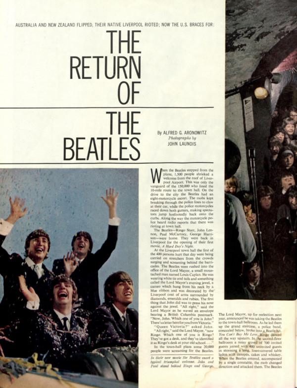 The first page of the article "The Return of the Beatles"