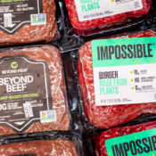 Plant-based meat alternatives in a supermarket