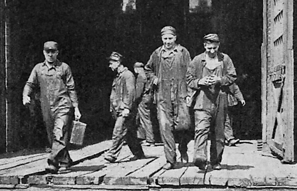 Railroad workers walking off the job during a labor strike
