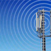 Radio tower transmitting radio waves.
