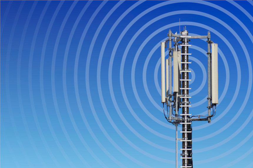 Radio tower transmitting radio waves.