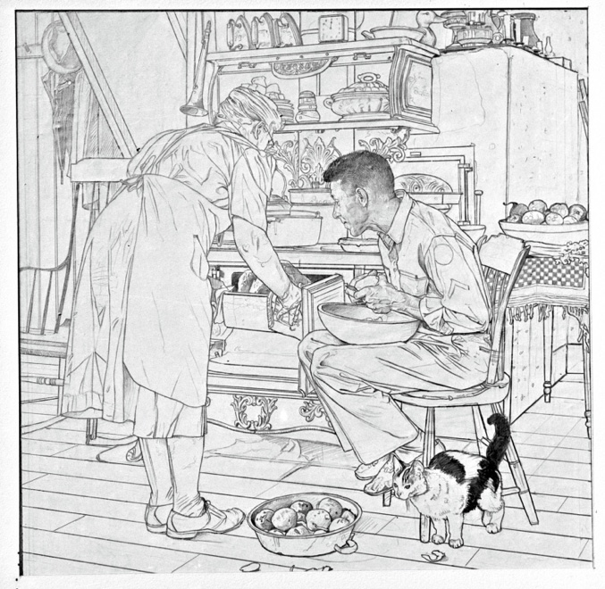 Sketch for Norman Rockwell's "Home for the Holidays" illustration