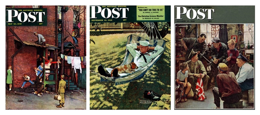 Covers by Norman Rockwell, featuring American servicemen at home following World War II