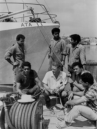 Peter Warner and the boys he rescued from a deserted island.