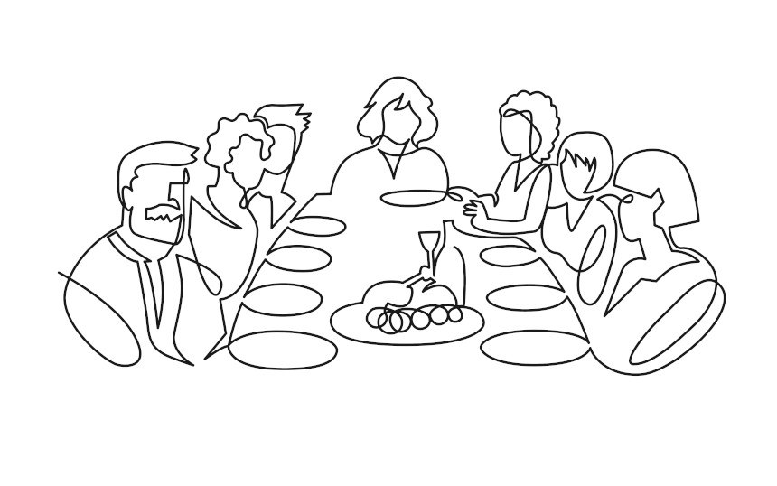 Illustration of a dinner party