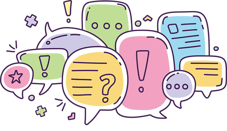 A collection of speech bubbles with various punctuation marks.